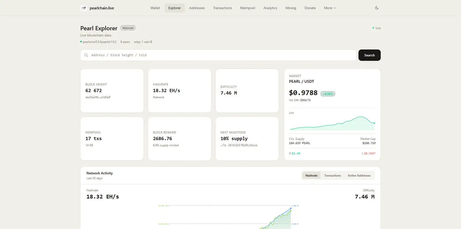 Pearl Blockchain Explorer